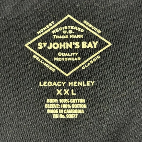 St Johns Bay Mens Legacy Henley Shirt XXL Navy & Gray Long Sleeve Excellent - Picture 2 of 7